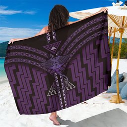 New Zealand Manta Ray Sarong Maori Tukutuku Taniko Motifs Purple