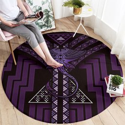 New Zealand Manta Ray Round Carpet Maori Tukutuku Taniko Motifs Purple