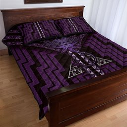 New Zealand Manta Ray Quilt Bed Set Maori Tukutuku Taniko Motifs Purple
