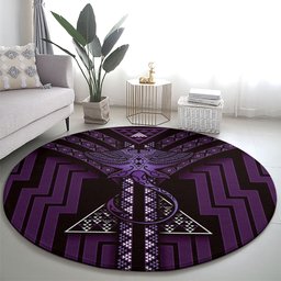 New Zealand Manta Ray Round Carpet Maori Tukutuku Taniko Motifs Purple