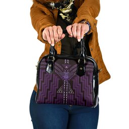 New Zealand Manta Ray Shoulder Handbag Maori Tukutuku Taniko Motifs Purple