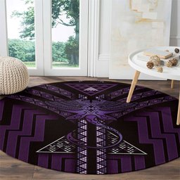 New Zealand Manta Ray Round Carpet Maori Tukutuku Taniko Motifs Purple