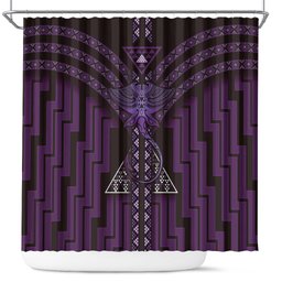 New Zealand Manta Ray Shower Curtain Maori Tukutuku Taniko Motifs Purple
