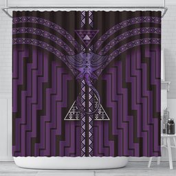 New Zealand Manta Ray Shower Curtain Maori Tukutuku Taniko Motifs Purple