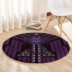 New Zealand Manta Ray Round Carpet Maori Tukutuku Taniko Motifs Purple