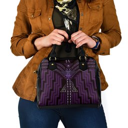 New Zealand Manta Ray Shoulder Handbag Maori Tukutuku Taniko Motifs Purple