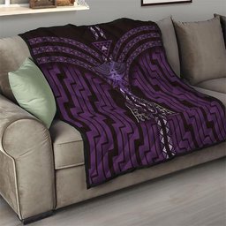 New Zealand Manta Ray Quilt Maori Tukutuku Taniko Motifs Purple