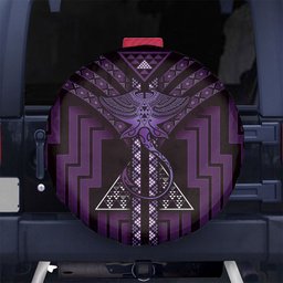 New Zealand Manta Ray Spare Tire Cover Maori Tukutuku Taniko Motifs Purple