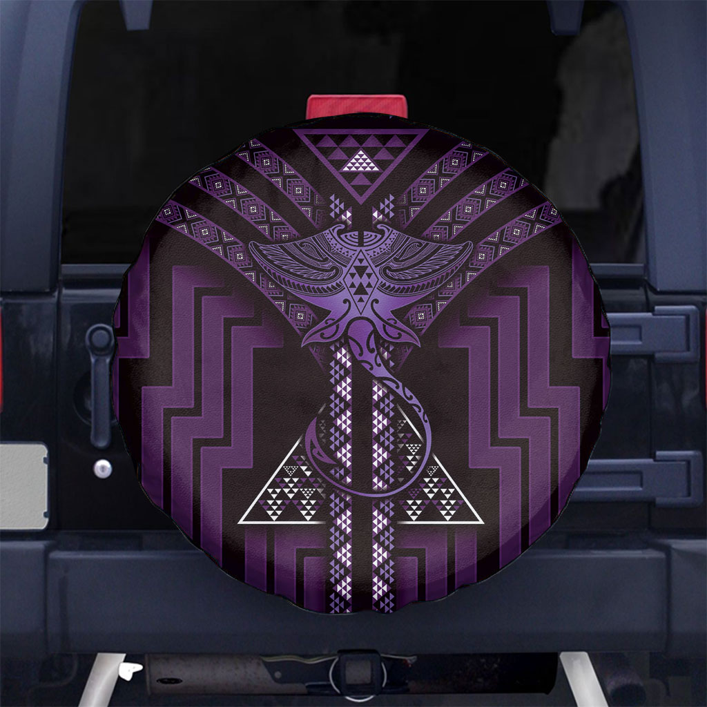New Zealand Manta Ray Spare Tire Cover Maori Tukutuku Taniko Motifs Purple