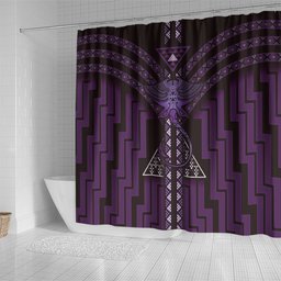 New Zealand Manta Ray Shower Curtain Maori Tukutuku Taniko Motifs Purple