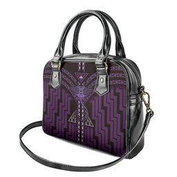 New Zealand Manta Ray Shoulder Handbag Maori Tukutuku Taniko Motifs Purple