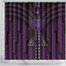 New Zealand Manta Ray Shower Curtain Maori Tukutuku Taniko Motifs Purple