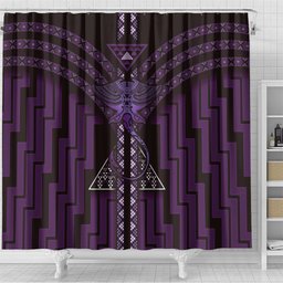 New Zealand Manta Ray Shower Curtain Maori Tukutuku Taniko Motifs Purple