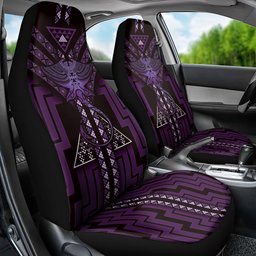 New Zealand Manta Ray Car Seat Cover Maori Tukutuku Taniko Motifs Purple