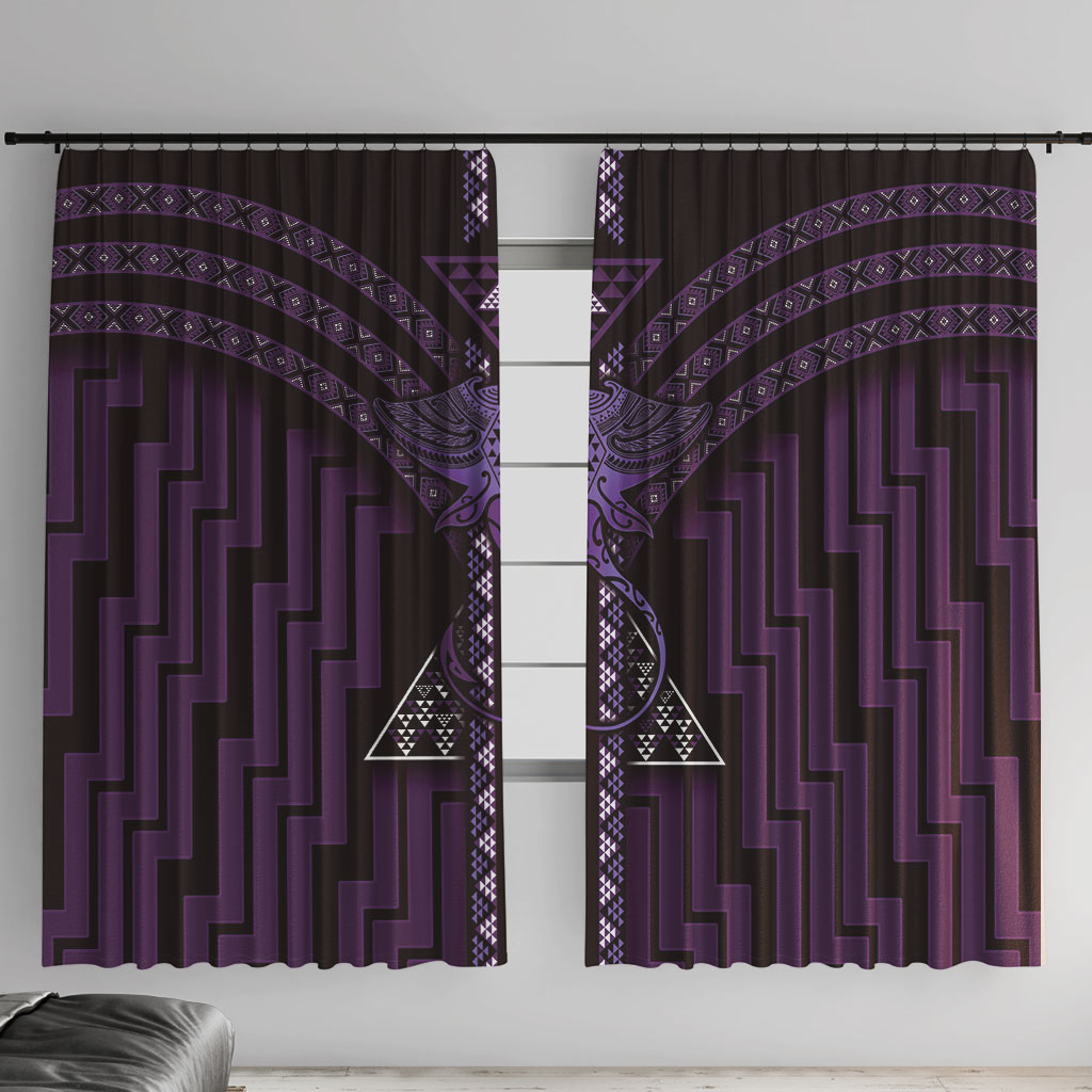 New Zealand Manta Ray Window Curtain Maori Tukutuku Taniko Motifs Purple