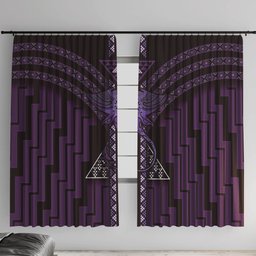 New Zealand Manta Ray Window Curtain Maori Tukutuku Taniko Motifs Purple