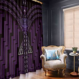 New Zealand Manta Ray Window Curtain Maori Tukutuku Taniko Motifs Purple
