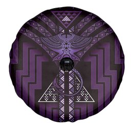 New Zealand Manta Ray Spare Tire Cover Maori Tukutuku Taniko Motifs Purple