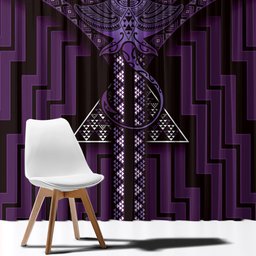 New Zealand Manta Ray Window Curtain Maori Tukutuku Taniko Motifs Purple