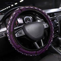 New Zealand Manta Ray Steering Wheel Cover Maori Tukutuku Taniko Motifs Purple