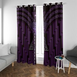 New Zealand Manta Ray Window Curtain Maori Tukutuku Taniko Motifs Purple