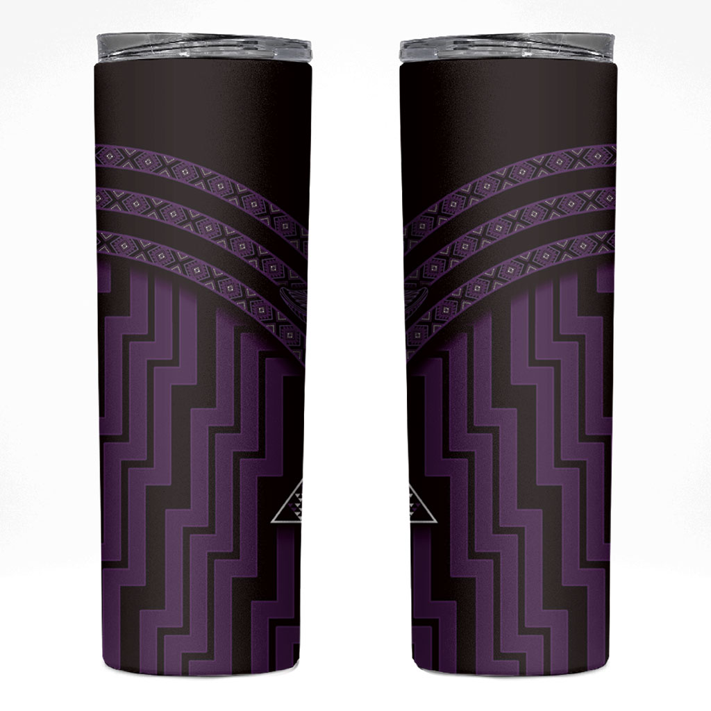 New Zealand Manta Ray Skinny Tumbler Maori Tukutuku Taniko Motifs Purple