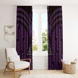 New Zealand Manta Ray Window Curtain Maori Tukutuku Taniko Motifs Purple