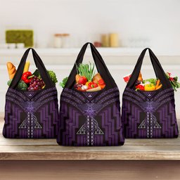 New Zealand Manta Ray Grocery Bag Maori Tukutuku Taniko Motifs Purple