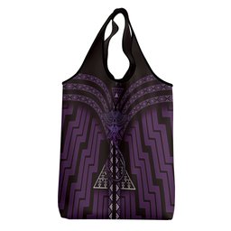 New Zealand Manta Ray Grocery Bag Maori Tukutuku Taniko Motifs Purple