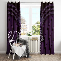 New Zealand Manta Ray Window Curtain Maori Tukutuku Taniko Motifs Purple