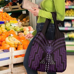 New Zealand Manta Ray Grocery Bag Maori Tukutuku Taniko Motifs Purple