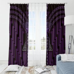 New Zealand Manta Ray Window Curtain Maori Tukutuku Taniko Motifs Purple