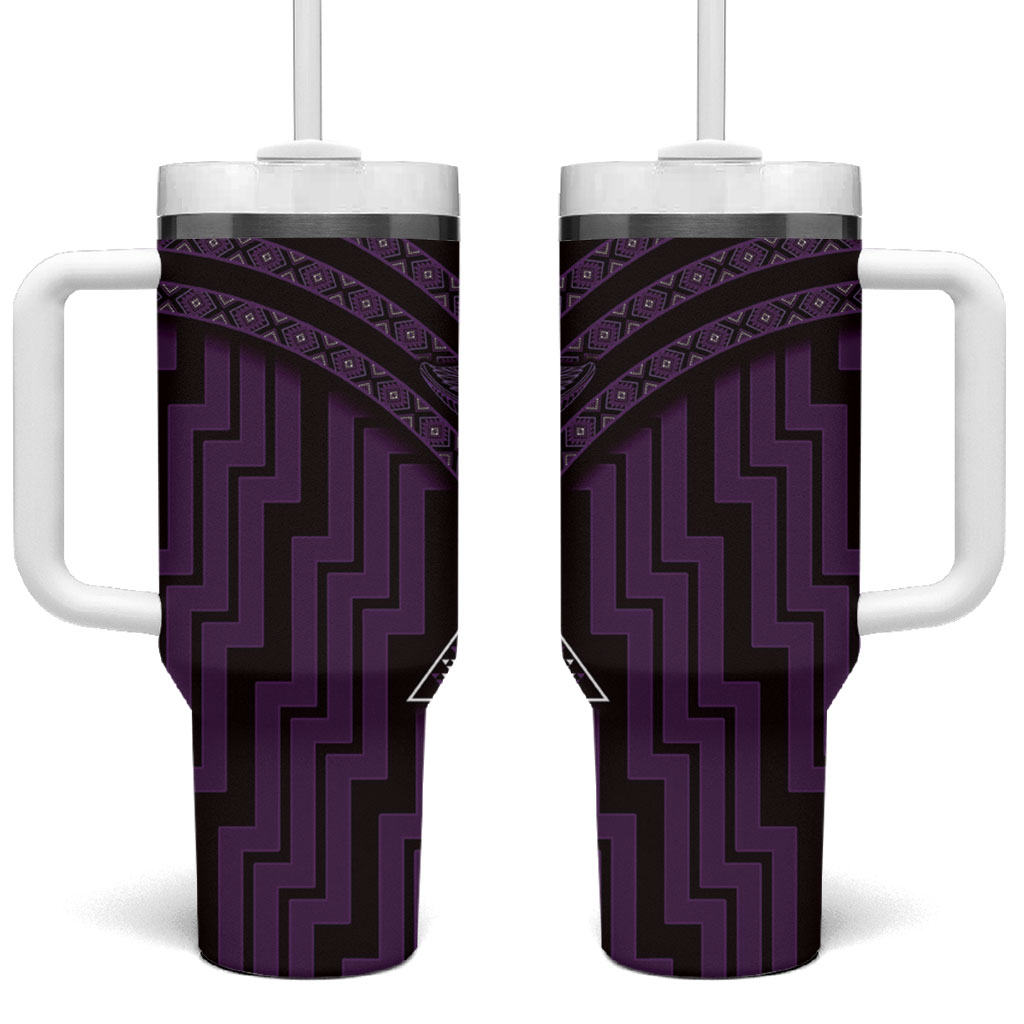 New Zealand Manta Ray Tumbler With Handle Maori Tukutuku Taniko Motifs Purple