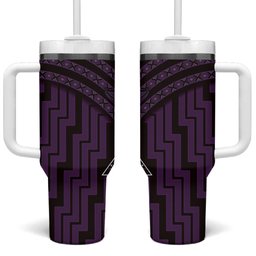 New Zealand Manta Ray Tumbler With Handle Maori Tukutuku Taniko Motifs Purple