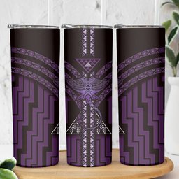 New Zealand Manta Ray Skinny Tumbler Maori Tukutuku Taniko Motifs Purple