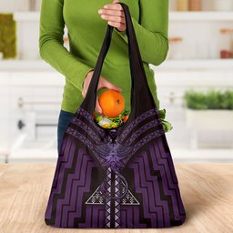 New Zealand Manta Ray Grocery Bag Maori Tukutuku Taniko Motifs Purple