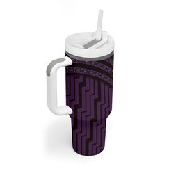 New Zealand Manta Ray Tumbler With Handle Maori Tukutuku Taniko Motifs Purple
