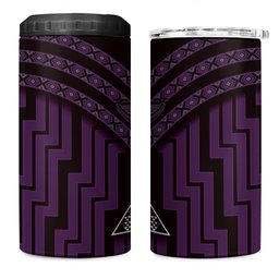 New Zealand Manta Ray 4 in 1 Can Cooler Tumbler Maori Tukutuku Taniko Motifs Purple