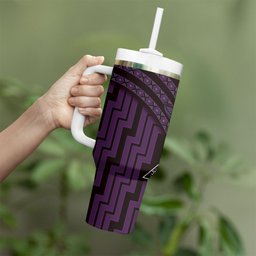 New Zealand Manta Ray Tumbler With Handle Maori Tukutuku Taniko Motifs Purple