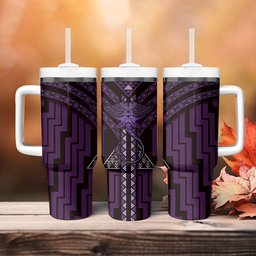 New Zealand Manta Ray Tumbler With Handle Maori Tukutuku Taniko Motifs Purple