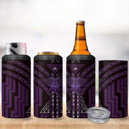 New Zealand Manta Ray 4 in 1 Can Cooler Tumbler Maori Tukutuku Taniko Motifs Purple