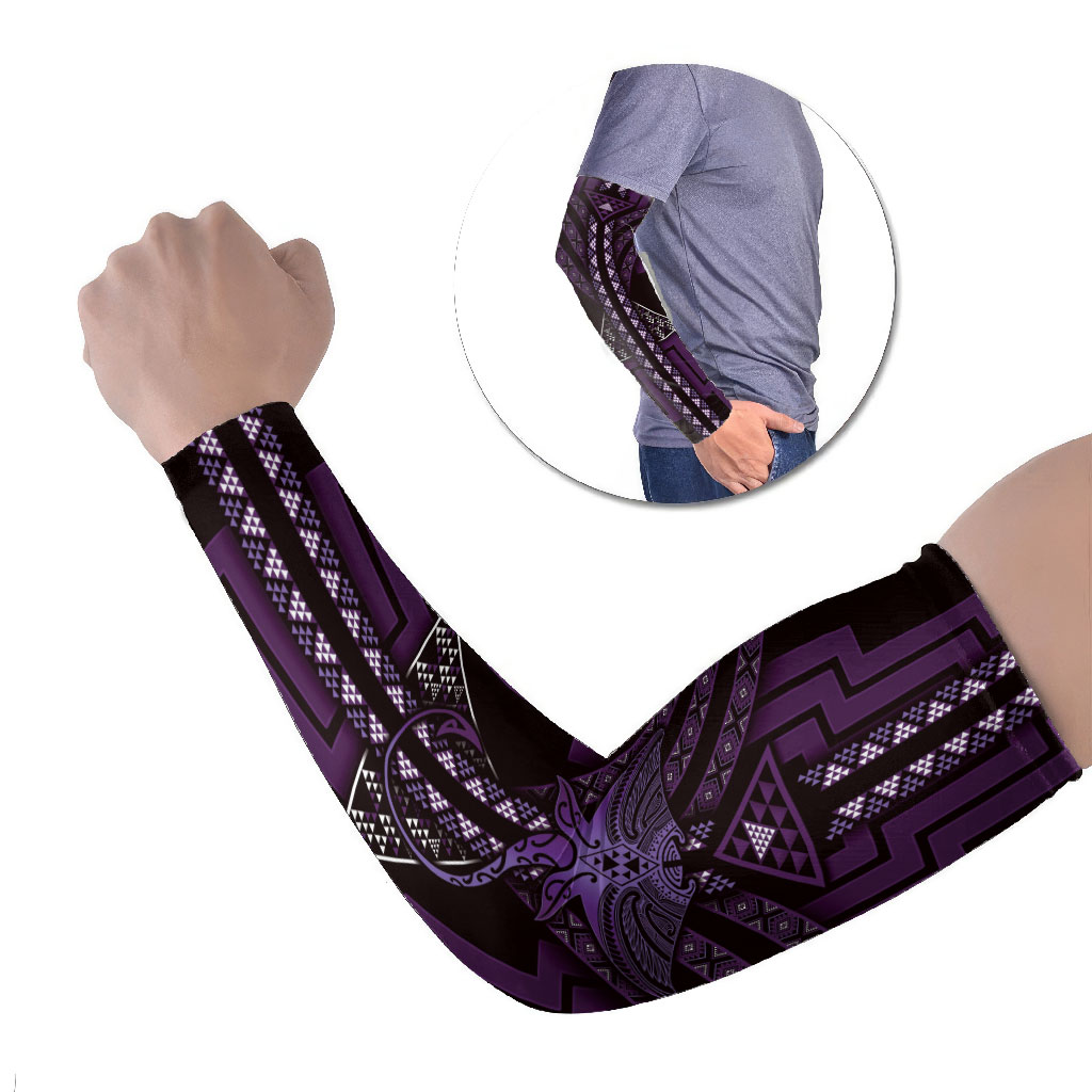 New Zealand Manta Ray Arm Sleeves Maori Tukutuku Taniko Motifs Purple