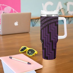 New Zealand Manta Ray Tumbler With Handle Maori Tukutuku Taniko Motifs Purple