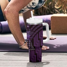 New Zealand Manta Ray Tumbler With Handle Maori Tukutuku Taniko Motifs Purple