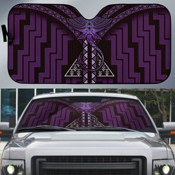 New Zealand Manta Ray Auto Sun Shade Maori Tukutuku Taniko Motifs Purple