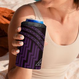 New Zealand Manta Ray 4 in 1 Can Cooler Tumbler Maori Tukutuku Taniko Motifs Purple