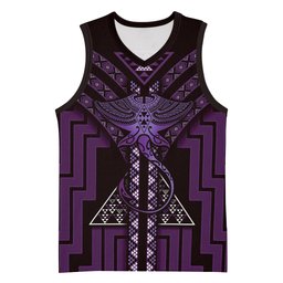 New Zealand Manta Ray Basketball Jersey Maori Tukutuku Taniko Motifs Purple