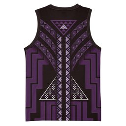 New Zealand Manta Ray Basketball Jersey Maori Tukutuku Taniko Motifs Purple