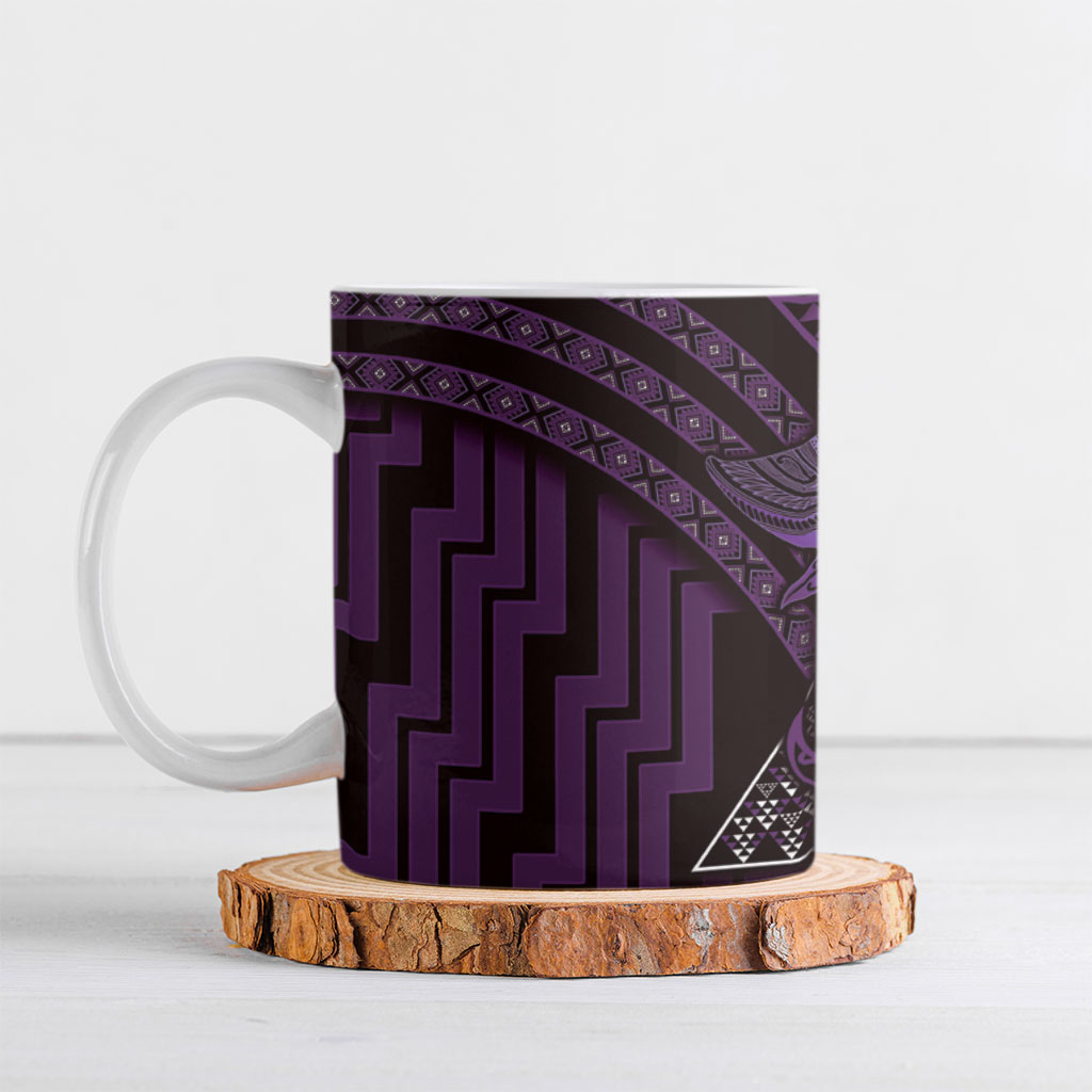 New Zealand Manta Ray Ceramic Mug Maori Tukutuku Taniko Motifs Purple