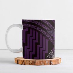 New Zealand Manta Ray Ceramic Mug Maori Tukutuku Taniko Motifs Purple